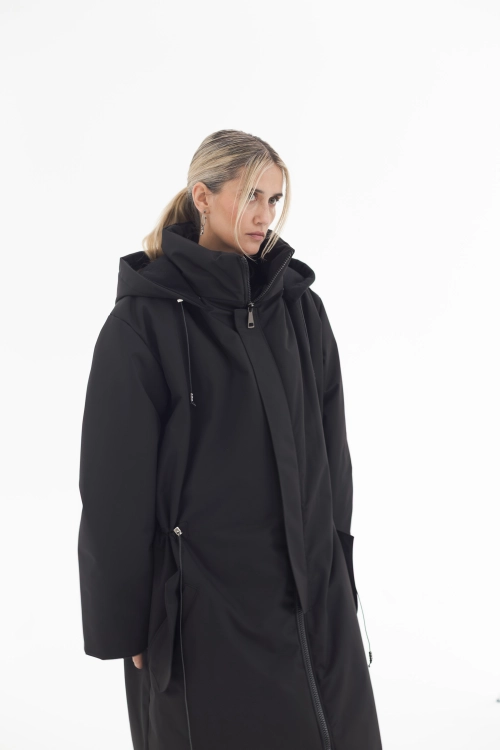 Płaszcz climashield na zimę ciepły długi taliowany z kapturem ocieplany czarny all black designer exclusive (31).jpg