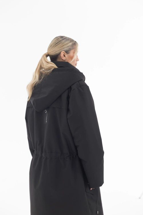 Płaszcz climashield na zimę ciepły długi taliowany z kapturem ocieplany czarny all black designer exclusive (33).jpg