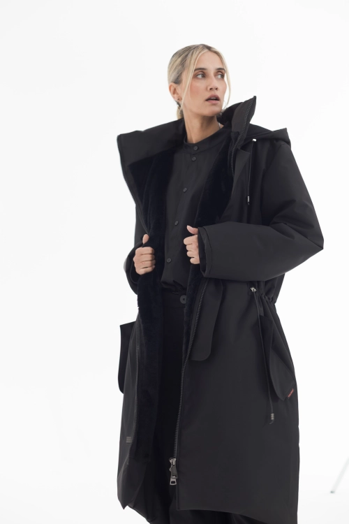 Płaszcz climashield na zimę ciepły długi taliowany z kapturem ocieplany czarny all black designer exclusive (36).jpg