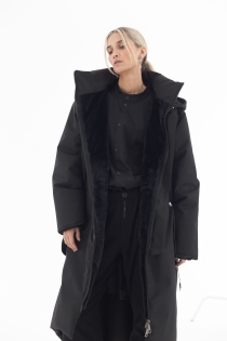 Płaszcz climashield na zimę ciepły długi taliowany z kapturem ocieplany czarny all black designer exclusive (37).jpg