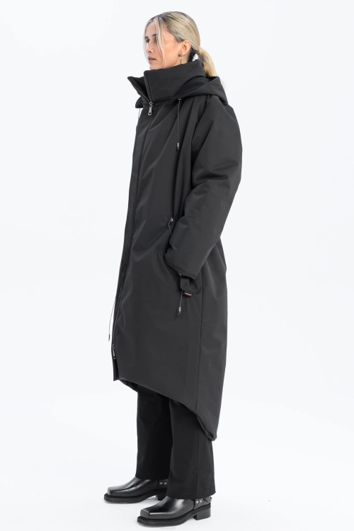 Płaszcz climashield na zimę ciepły długi taliowany z kapturem ocieplany czarny all black designer exclusive (2).jpg