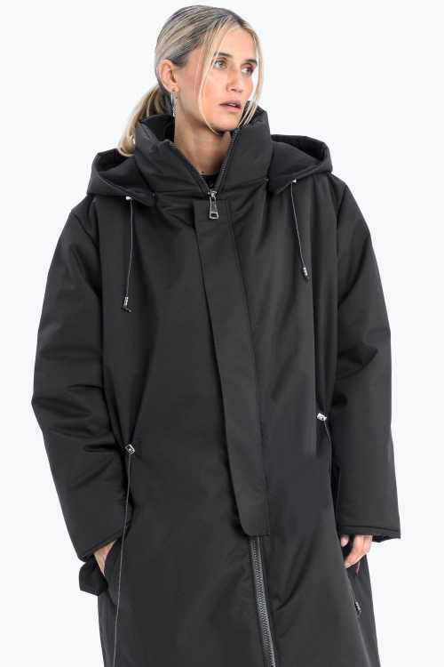 Płaszcz climashield na zimę ciepły długi taliowany z kapturem ocieplany czarny all black designer exclusive (4).jpg