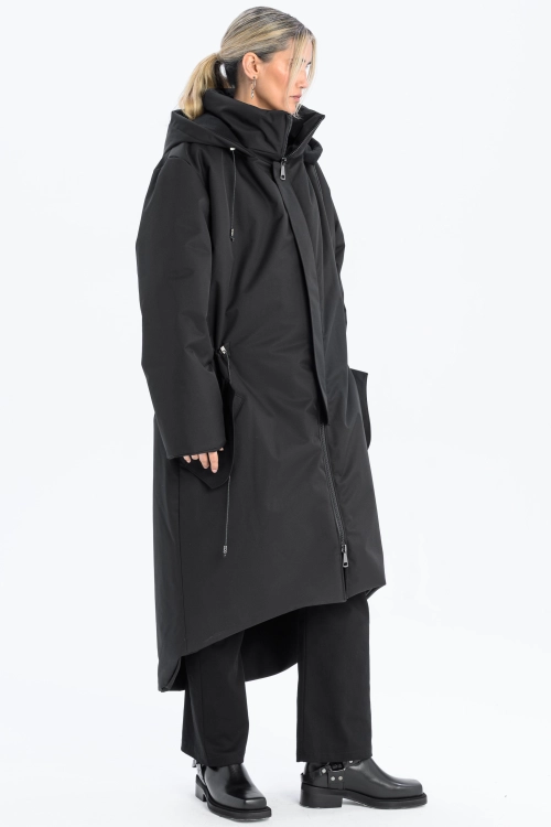 Płaszcz climashield na zimę ciepły długi taliowany z kapturem ocieplany czarny all black designer exclusive (5).jpg
