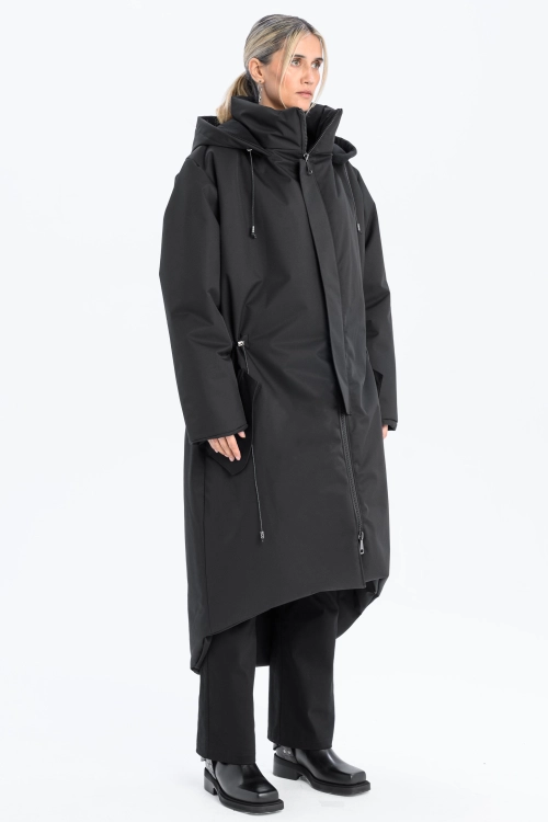 Płaszcz climashield na zimę ciepły długi taliowany z kapturem ocieplany czarny all black designer exclusive (6).jpg