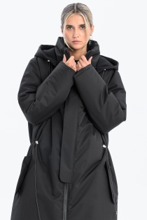 Płaszcz climashield na zimę ciepły długi taliowany z kapturem ocieplany czarny all black designer exclusive (7).jpg