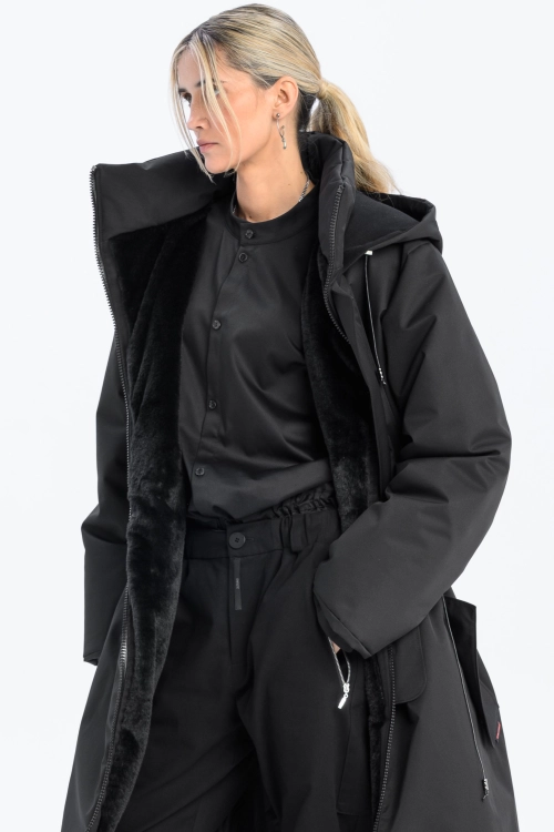 Płaszcz climashield na zimę ciepły długi taliowany z kapturem ocieplany czarny all black designer exclusive (11).jpg