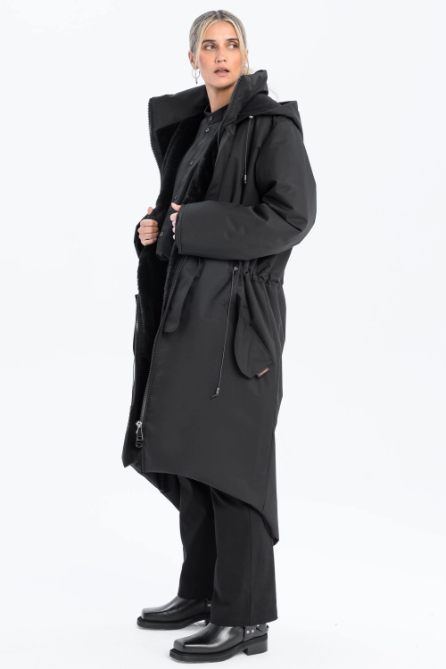 Płaszcz climashield na zimę ciepły długi taliowany z kapturem ocieplany czarny all black designer exclusive (13).jpg