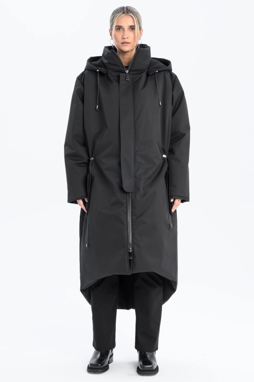 Płaszcz climashield na zimę ciepły długi taliowany z kapturem ocieplany czarny all black designer exclusive (14).jpg
