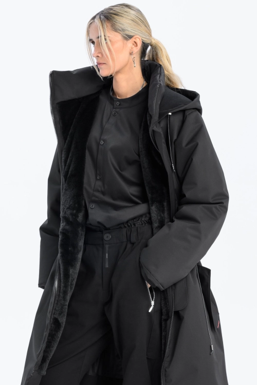 Płaszcz climashield na zimę ciepły długi taliowany z kapturem ocieplany czarny all black designer exclusive (17).jpg