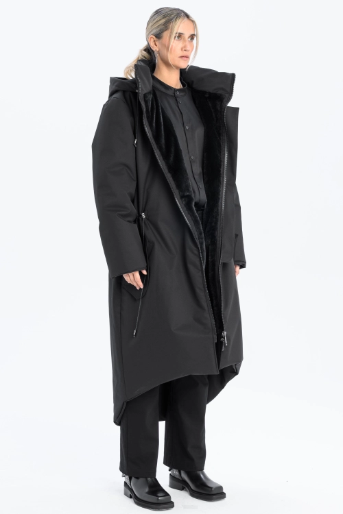 Płaszcz climashield na zimę ciepły długi taliowany z kapturem ocieplany czarny all black designer exclusive (21).jpg