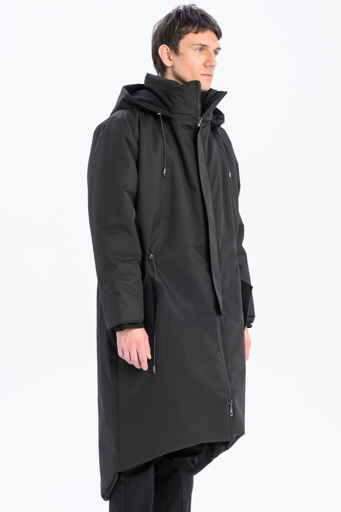 Płaszcz climashield na zimę ciepły długi taliowany z kapturem ocieplany czarny all black designer exclusive męski (15).jpg