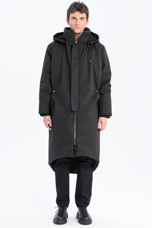 Płaszcz climashield na zimę ciepły długi taliowany z kapturem ocieplany czarny all black designer exclusive męski (16).jpg