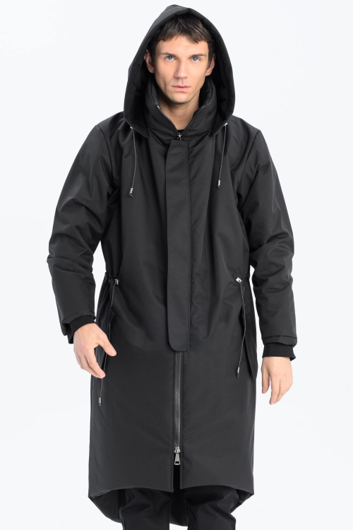 Płaszcz climashield na zimę ciepły długi taliowany z kapturem ocieplany czarny all black designer exclusive męski (21).jpg