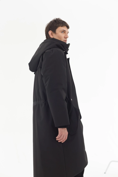 Płaszcz climashield na zimę ciepły długi taliowany z kapturem ocieplany czarny all black designer exclusive męski (26).jpg