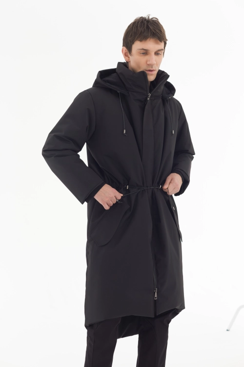 Płaszcz climashield na zimę ciepły długi taliowany z kapturem ocieplany czarny all black designer exclusive męski (28).jpg