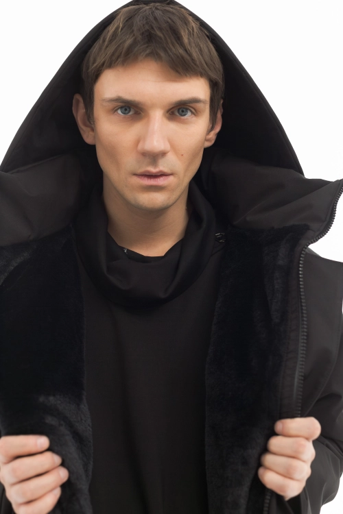 Płaszcz climashield na zimę ciepły długi taliowany z kapturem ocieplany czarny all black designer exclusive męski (10).jpg