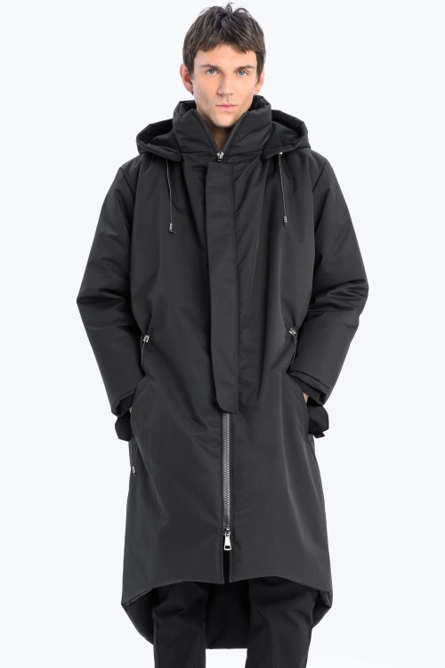 Płaszcz climashield na zimę ciepły długi taliowany z kapturem ocieplany czarny all black designer exclusive męski (12).jpg