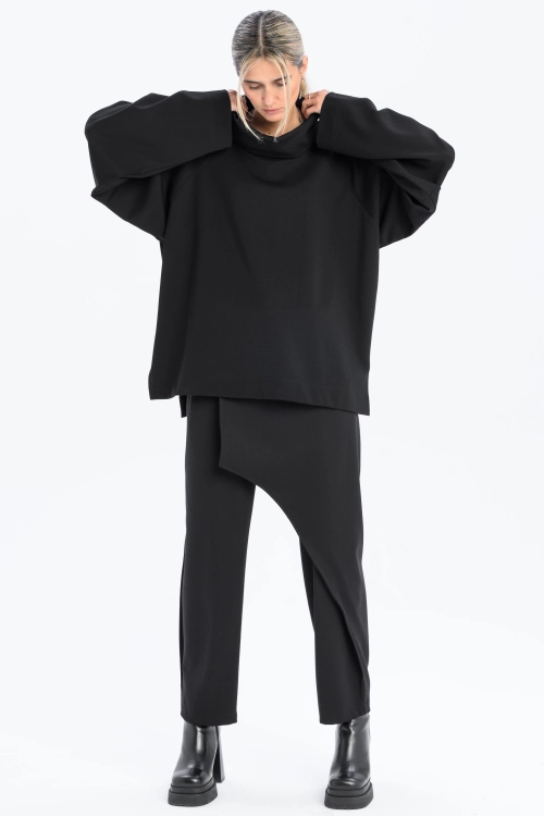 Bluzka z tubą oversize czarna rayon synthetic oddychająca (3).jpg