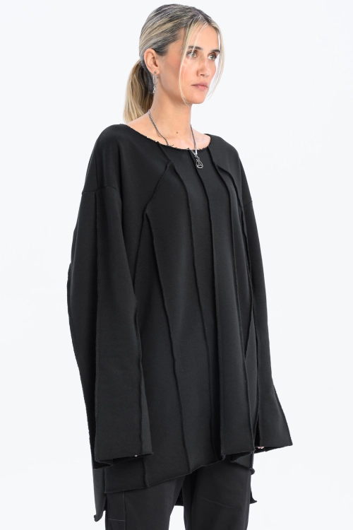 Bluza dresowa z przeszyciami szeroki dekolt bawełna szlachetna surowe wykończenie (4).jpg
