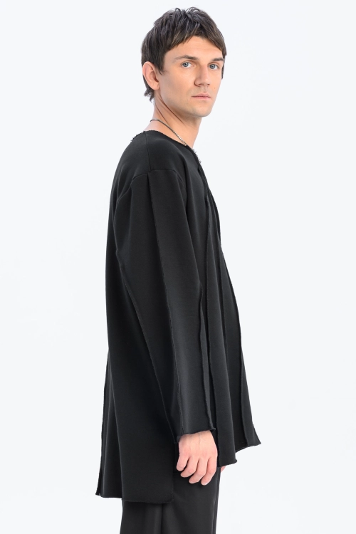 Bluza dresowa szeroki dekolt z przeszyciami synthetic crewneck przez głowę raw awangardowa czarna (2).jpg