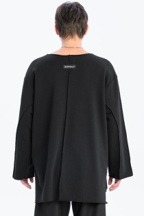 Bluza dresowa szeroki dekolt z przeszyciami synthetic crewneck przez głowę raw awangardowa czarna (4).jpg