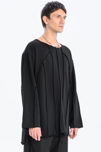 Bluza dresowa szeroki dekolt z przeszyciami synthetic crewneck przez głowę raw awangardowa czarna (5).jpg