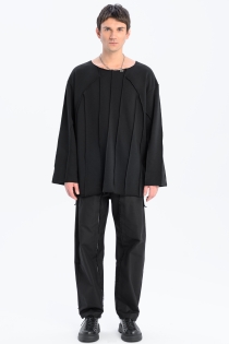 Bluza dresowa szeroki dekolt z przeszyciami synthetic crewneck przez głowę raw awangardowa czarna (6).jpg