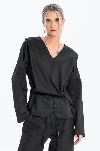 Bluzka krótka koszulowa kopertowa z dekoltem w serek elegancka do biura casual synthetic bawełna (17).jpg