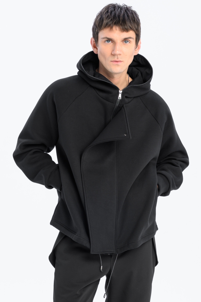Bluza awangardowa z panelem linoryt czarna synthetic rozpinana duży kaptur (5).jpg