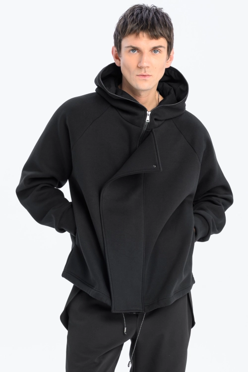 Bluza awangardowa z panelem linoryt czarna synthetic rozpinana duży kaptur (5).jpg