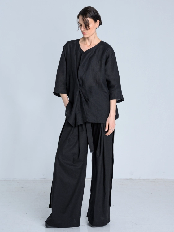 SS26 bluzka koszulowa len damska oversize made in poland czarna_0002_KJ6_0588.jpg