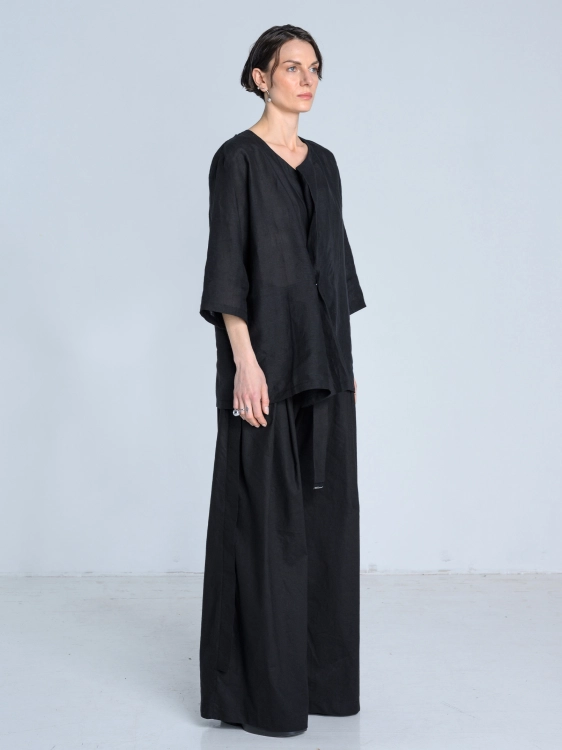SS26 bluzka koszulowa len damska oversize made in poland czarna_0005_KJ6_0580.jpg