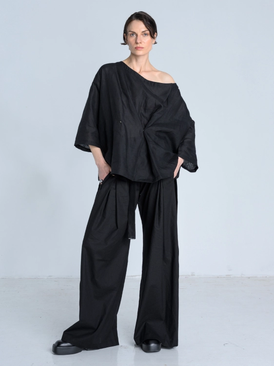 SS26 bluzka koszulowa len damska oversize made in poland czarna_0007_KJ6_0614.jpg