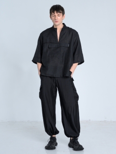 SS26 koszula len european flax ekskluzywna z krótkim rękawem azjatycka ze stójką japan style_0001_KJ6_9066.jpg