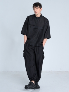 SS26 koszula len european flax ekskluzywna z krótkim rękawem azjatycka ze stójką japan style_0002_KJ6_9058.jpg